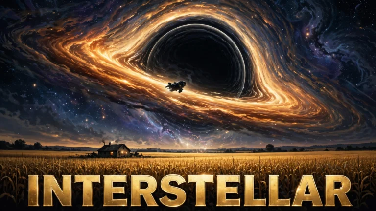 Original artwork of a small spacecraft approaching a glowing ringed planet in deep space, inspired by Interstellar