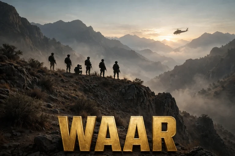 Original artwork of a retired army major and a counter-terrorism team overlooking a tense city skyline at night, inspired by Waar